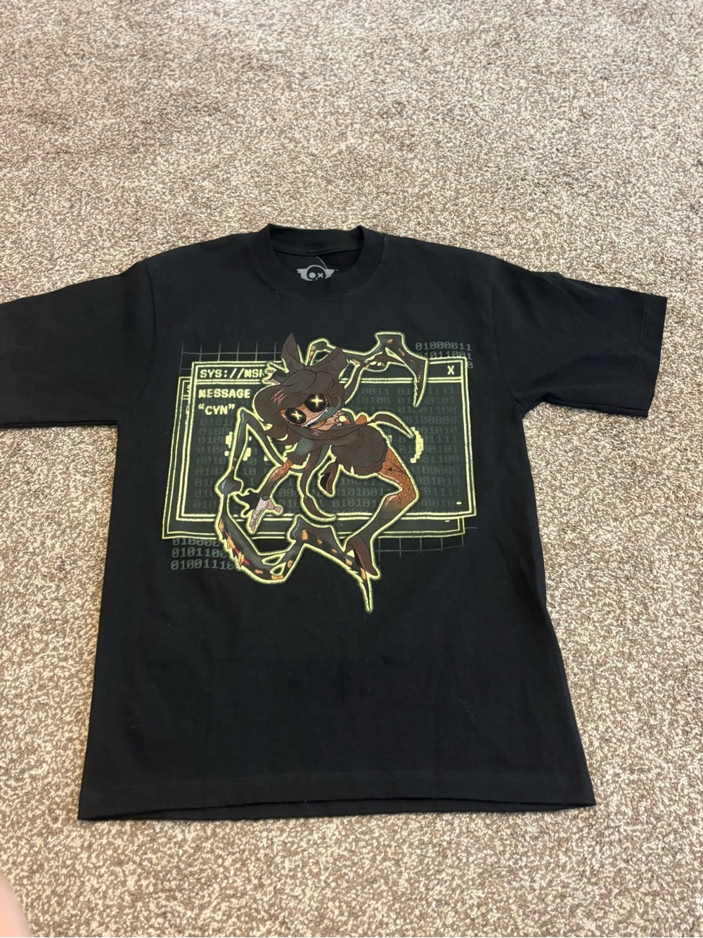 Hot Topic Black Tee with Neon Green Cyber Anime Graphic-Glitch